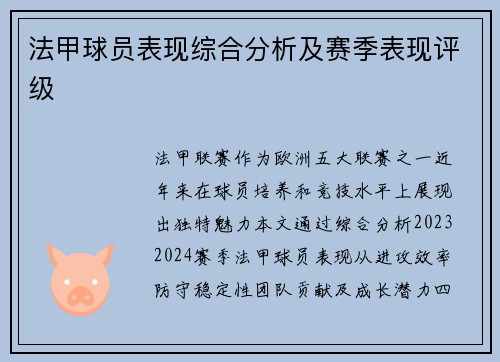 法甲球员表现综合分析及赛季表现评级